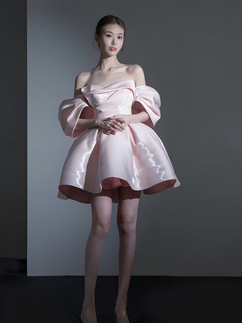 Pink Satin Short Sweetheart Homecoming Dress Prom Dress, Pink Sweetheart Formal Dress